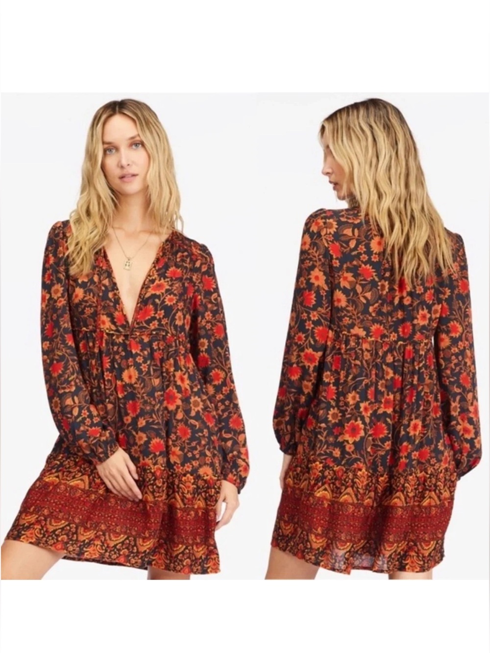 Billabong Hearts Desire Floral Babydoll Mini Dress Black Multi M NWT